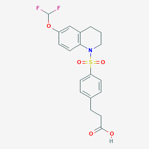 molecular formula C19H19F2NO5S B7420106 3-[4-[[6-(difluoromethoxy)-3,4-dihydro-2H-quinolin-1-yl]sulfonyl]phenyl]propanoic acid 