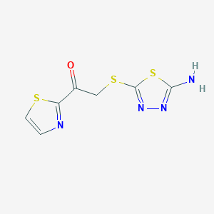 molecular formula C7H6N4OS3 B7420135 2-[(5-Amino-1,3,4-thiadiazol-2-yl)sulfanyl]-1-(1,3-thiazol-2-yl)ethanone 