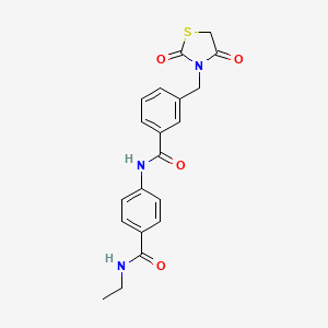 molecular formula C20H19N3O4S B7420136 3-[(2,4-dioxo-1,3-thiazolidin-3-yl)methyl]-N-[4-(ethylcarbamoyl)phenyl]benzamide 