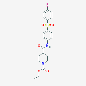 molecular formula C21H23FN2O5S B7420150 Ethyl 4-[[4-(4-fluorophenyl)sulfonylphenyl]carbamoyl]piperidine-1-carboxylate 