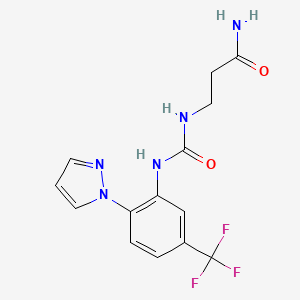 molecular formula C14H14F3N5O2 B7420212 3-[[2-Pyrazol-1-yl-5-(trifluoromethyl)phenyl]carbamoylamino]propanamide 