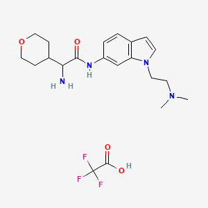 molecular formula C21H29F3N4O4 B7420253 2-amino-N-[1-[2-(dimethylamino)ethyl]indol-6-yl]-2-(oxan-4-yl)acetamide;2,2,2-trifluoroacetic acid 