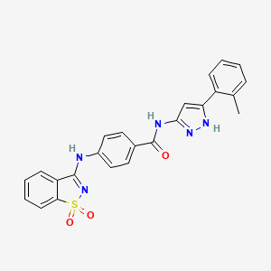 molecular formula C24H19N5O3S B7420337 4-[(1,1-dioxo-1,2-benzothiazol-3-yl)amino]-N-[5-(2-methylphenyl)-1H-pyrazol-3-yl]benzamide 