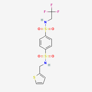 molecular formula C13H13F3N2O4S3 B7420351 1-N-(thiophen-2-ylmethyl)-4-N-(2,2,2-trifluoroethyl)benzene-1,4-disulfonamide 