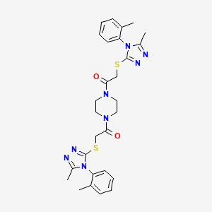 2-[[5-Methyl-4-(2-methylphenyl)-1,2,4-triazol-3-yl]sulfanyl]-1-[4-[2-[[5-methyl-4-(2-methylphenyl)-1,2,4-triazol-3-yl]sulfanyl]acetyl]piperazin-1-yl]ethanone