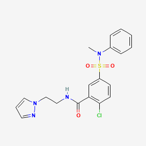 molecular formula C19H19ClN4O3S B7420446 2-chloro-5-[methyl(phenyl)sulfamoyl]-N-(2-pyrazol-1-ylethyl)benzamide 