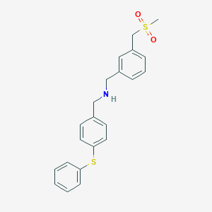 molecular formula C22H23NO2S2 B7420465 N-[[3-(methylsulfonylmethyl)phenyl]methyl]-1-(4-phenylsulfanylphenyl)methanamine 