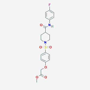 molecular formula C21H23FN2O6S B7420473 Methyl 2-[4-[4-[(4-fluorophenyl)carbamoyl]piperidin-1-yl]sulfonylphenoxy]acetate 