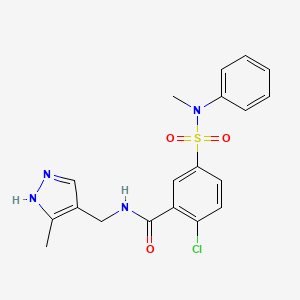 molecular formula C19H19ClN4O3S B7420479 2-chloro-5-[methyl(phenyl)sulfamoyl]-N-[(5-methyl-1H-pyrazol-4-yl)methyl]benzamide 