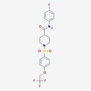 molecular formula C20H20F4N2O4S B7420481 N-(4-fluorophenyl)-1-[4-(2,2,2-trifluoroethoxy)phenyl]sulfonylpiperidine-4-carboxamide 