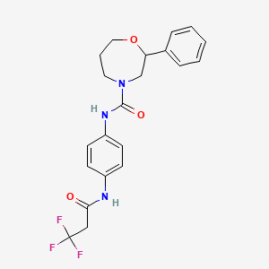 molecular formula C21H22F3N3O3 B7420530 2-phenyl-N-[4-(3,3,3-trifluoropropanoylamino)phenyl]-1,4-oxazepane-4-carboxamide 