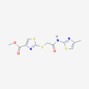 molecular formula C11H11N3O3S3 B7420567 Methyl 2-[2-[(4-methyl-1,3-thiazol-2-yl)amino]-2-oxoethyl]sulfanyl-1,3-thiazole-4-carboxylate 