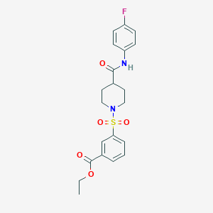 molecular formula C21H23FN2O5S B7420673 Ethyl 3-[4-[(4-fluorophenyl)carbamoyl]piperidin-1-yl]sulfonylbenzoate 