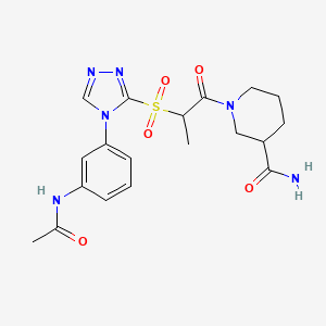 molecular formula C19H24N6O5S B7420679 1-[2-[[4-(3-Acetamidophenyl)-1,2,4-triazol-3-yl]sulfonyl]propanoyl]piperidine-3-carboxamide 