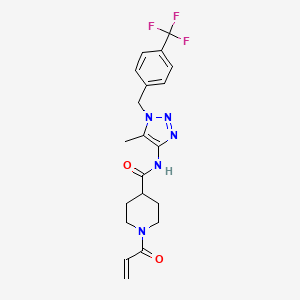 molecular formula C20H22F3N5O2 B7420709 N-(5-methyl-1-{[4-(trifluoromethyl)phenyl]methyl}-1H-1,2,3-triazol-4-yl)-1-(prop-2-enoyl)piperidine-4-carboxamide 