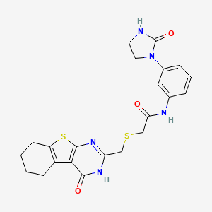 molecular formula C22H23N5O3S2 B7420783 N-[3-(2-oxoimidazolidin-1-yl)phenyl]-2-[(4-oxo-5,6,7,8-tetrahydro-3H-[1]benzothiolo[2,3-d]pyrimidin-2-yl)methylsulfanyl]acetamide 