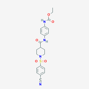 molecular formula C22H24N4O5S B7420787 ethyl N-[4-[[1-(4-cyanophenyl)sulfonylpiperidine-4-carbonyl]amino]phenyl]carbamate 