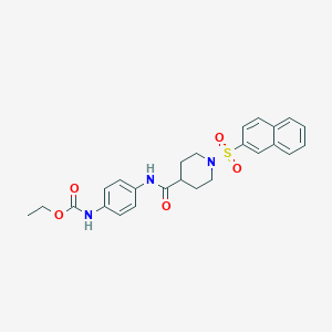 molecular formula C25H27N3O5S B7420825 ethyl N-[4-[(1-naphthalen-2-ylsulfonylpiperidine-4-carbonyl)amino]phenyl]carbamate 