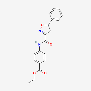 molecular formula C19H18N2O4 B7421014 Ethyl 4-[(5-phenyl-4,5-dihydro-1,2-oxazole-3-carbonyl)amino]benzoate 