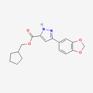 molecular formula C17H18N2O4 B7421021 cyclopentylmethyl 3-(1,3-benzodioxol-5-yl)-1H-pyrazole-5-carboxylate 