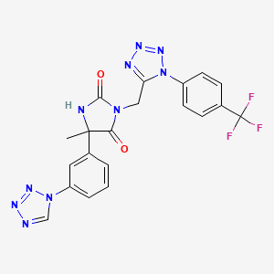 molecular formula C20H15F3N10O2 B7421051 5-Methyl-5-[3-(tetrazol-1-yl)phenyl]-3-[[1-[4-(trifluoromethyl)phenyl]tetrazol-5-yl]methyl]imidazolidine-2,4-dione 