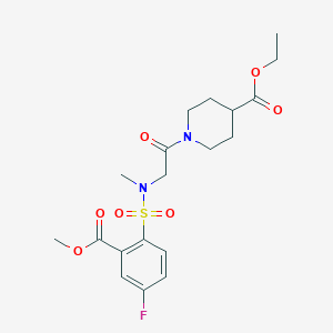 molecular formula C19H25FN2O7S B7421083 Ethyl 1-[2-[(4-fluoro-2-methoxycarbonylphenyl)sulfonyl-methylamino]acetyl]piperidine-4-carboxylate 