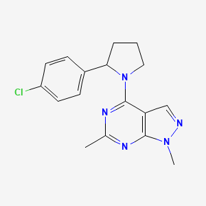 molecular formula C17H18ClN5 B7421134 4-[2-(4-Chlorophenyl)pyrrolidin-1-yl]-1,6-dimethylpyrazolo[3,4-d]pyrimidine 