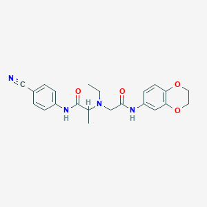 molecular formula C22H24N4O4 B7421220 N-(4-cyanophenyl)-2-[[2-(2,3-dihydro-1,4-benzodioxin-6-ylamino)-2-oxoethyl]-ethylamino]propanamide 