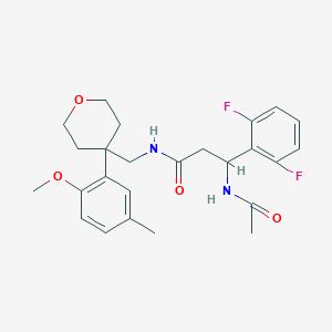 3-acetamido-3-(2,6-difluorophenyl)-N-[[4-(2-methoxy-5-methylphenyl)oxan-4-yl]methyl]propanamide