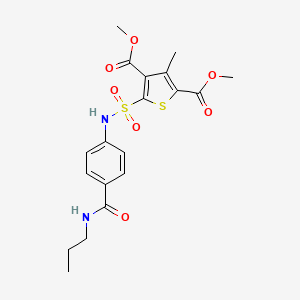 molecular formula C19H22N2O7S2 B7421243 Dimethyl 3-methyl-5-[[4-(propylcarbamoyl)phenyl]sulfamoyl]thiophene-2,4-dicarboxylate 