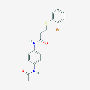 molecular formula C17H17BrN2O2S B7421282 N-(4-acetamidophenyl)-3-(2-bromophenyl)sulfanylpropanamide 