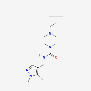 molecular formula C17H31N5O B7421343 4-(3,3-dimethylbutyl)-N-[(1,5-dimethylpyrazol-4-yl)methyl]piperazine-1-carboxamide 