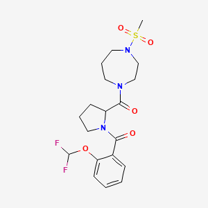 molecular formula C19H25F2N3O5S B7421530 [1-[2-(Difluoromethoxy)benzoyl]pyrrolidin-2-yl]-(4-methylsulfonyl-1,4-diazepan-1-yl)methanone 