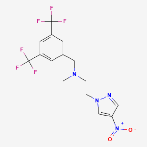 molecular formula C15H14F6N4O2 B7421611 N-[[3,5-bis(trifluoromethyl)phenyl]methyl]-N-methyl-2-(4-nitropyrazol-1-yl)ethanamine 