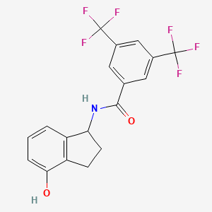 molecular formula C18H13F6NO2 B7421634 N-(4-hydroxy-2,3-dihydro-1H-inden-1-yl)-3,5-bis(trifluoromethyl)benzamide 