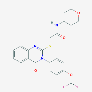 2-[3-[4-(difluoromethoxy)phenyl]-4-oxoquinazolin-2-yl]sulfanyl-N-(oxan-4-yl)acetamide