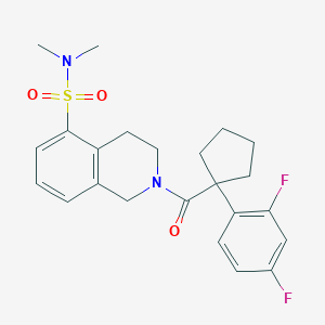 molecular formula C23H26F2N2O3S B7421760 2-[1-(2,4-difluorophenyl)cyclopentanecarbonyl]-N,N-dimethyl-3,4-dihydro-1H-isoquinoline-5-sulfonamide 