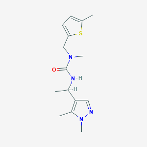 molecular formula C15H22N4OS B7421783 3-[1-(1,5-Dimethylpyrazol-4-yl)ethyl]-1-methyl-1-[(5-methylthiophen-2-yl)methyl]urea 