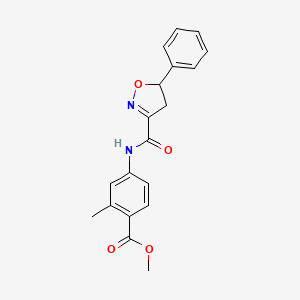 molecular formula C19H18N2O4 B7421817 Methyl 2-methyl-4-[(5-phenyl-4,5-dihydro-1,2-oxazole-3-carbonyl)amino]benzoate 