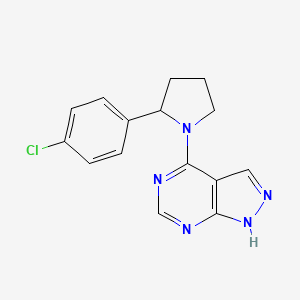 molecular formula C15H14ClN5 B7421857 4-[2-(4-chlorophenyl)pyrrolidin-1-yl]-1H-pyrazolo[3,4-d]pyrimidine 