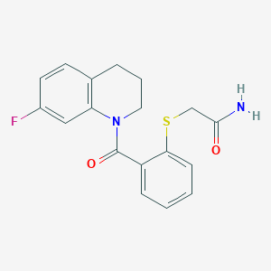 molecular formula C18H17FN2O2S B7421859 2-[2-(7-fluoro-3,4-dihydro-2H-quinoline-1-carbonyl)phenyl]sulfanylacetamide 