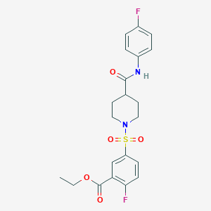 molecular formula C21H22F2N2O5S B7421876 Ethyl 2-fluoro-5-[4-[(4-fluorophenyl)carbamoyl]piperidin-1-yl]sulfonylbenzoate 