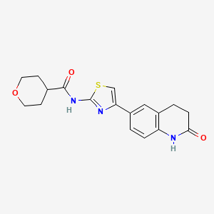 molecular formula C18H19N3O3S B7421894 N-[4-(2-oxo-3,4-dihydro-1H-quinolin-6-yl)-1,3-thiazol-2-yl]oxane-4-carboxamide 