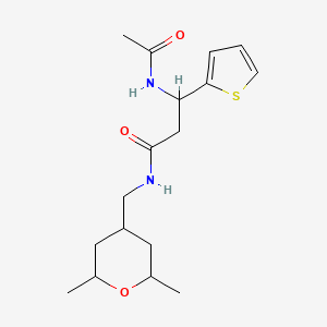 3-acetamido-N-[(2,6-dimethyloxan-4-yl)methyl]-3-thiophen-2-ylpropanamide