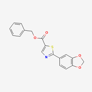 molecular formula C18H13NO4S B7421934 Benzyl 2-(1,3-benzodioxol-5-yl)-1,3-thiazole-5-carboxylate 