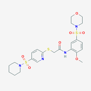 molecular formula C23H30N4O7S3 B7421942 N-(2-methoxy-5-morpholin-4-ylsulfonylphenyl)-2-(5-piperidin-1-ylsulfonylpyridin-2-yl)sulfanylacetamide 