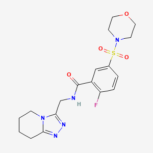 molecular formula C18H22FN5O4S B7421994 2-fluoro-5-morpholin-4-ylsulfonyl-N-(5,6,7,8-tetrahydro-[1,2,4]triazolo[4,3-a]pyridin-3-ylmethyl)benzamide 