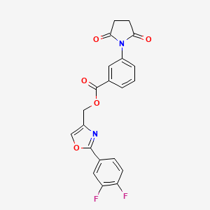 molecular formula C21H14F2N2O5 B7422047 [2-(3,4-Difluorophenyl)-1,3-oxazol-4-yl]methyl 3-(2,5-dioxopyrrolidin-1-yl)benzoate 