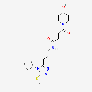 molecular formula C20H33N5O3S B7422140 N-[3-(4-cyclopentyl-5-methylsulfanyl-1,2,4-triazol-3-yl)propyl]-4-(4-hydroxypiperidin-1-yl)-4-oxobutanamide 