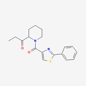 molecular formula C18H20N2O2S B7422150 1-[1-(2-Phenyl-1,3-thiazole-4-carbonyl)piperidin-2-yl]propan-1-one 